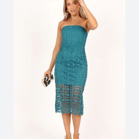 Petal & Pup CANDICE STRAPLESS LACE MIDI DRESS - TEAL NWT 10 $89 - Picture 5 of 6